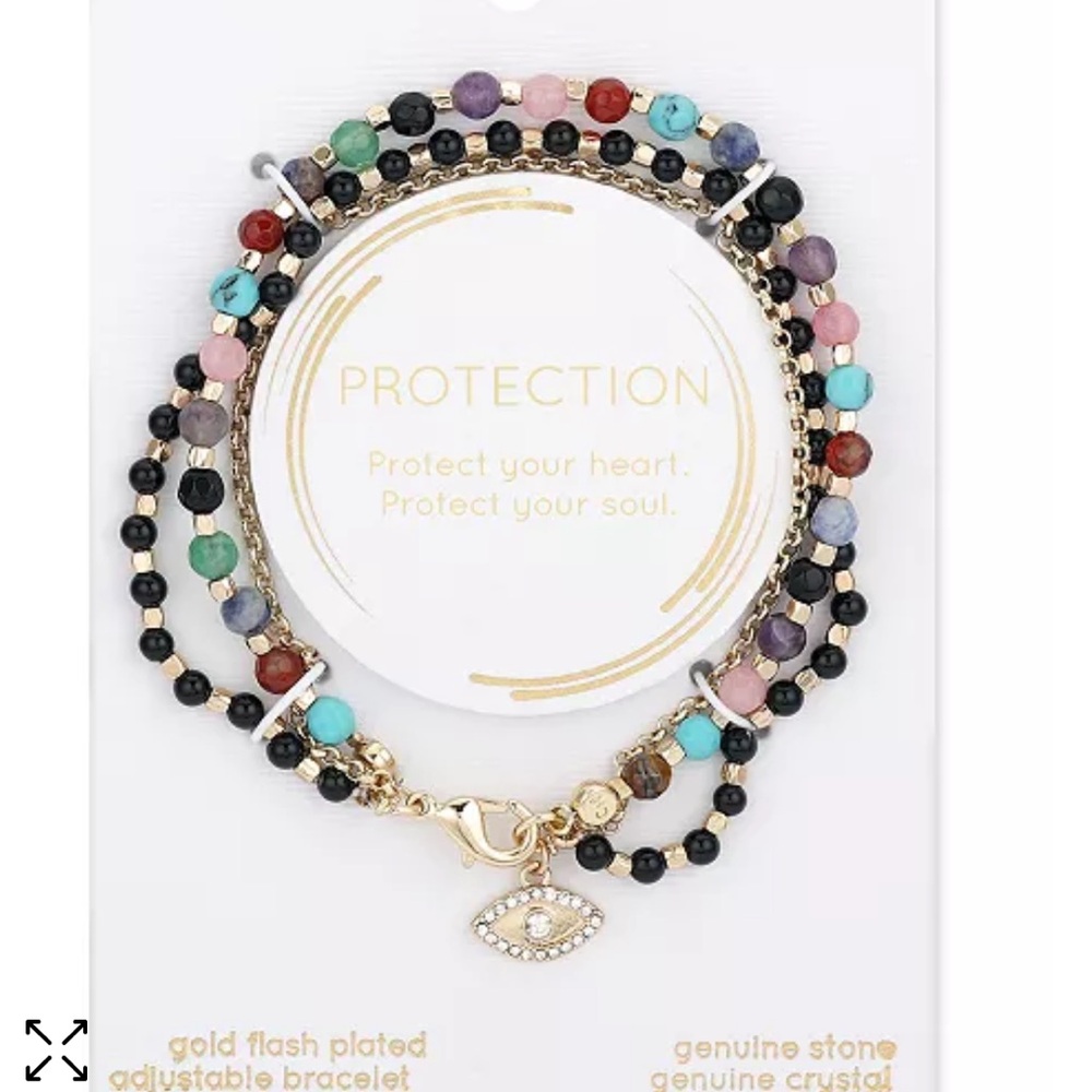 Unwritten
Triple Strand Multi-Bead Link Evil-Eye Charm in Gold-Flash Plated